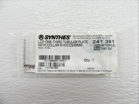 Booth Medical - Synthes LCP One Third Tubular Plate with Collar - 241.381