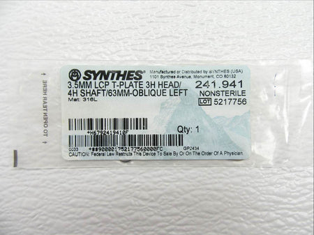 Booth Medical - Synthes 3.5mm LCP T-Plate 3H Head/4H Shaft - 241.941