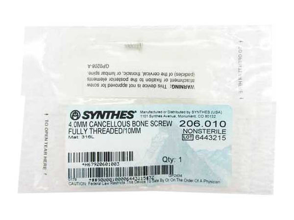 Synthes 4.0mm Cancellous Bone Screw - 206.010