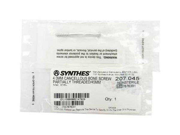 Synthes 4.0mm Cancellous Bone Screw - 207.045