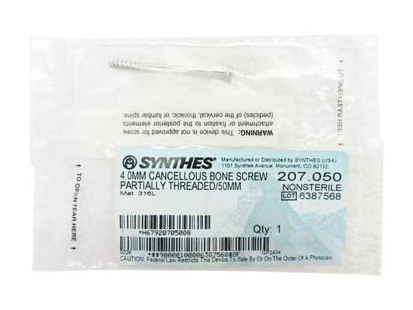 Synthes 4.0mm Cancellous Bone Screw - 207.050