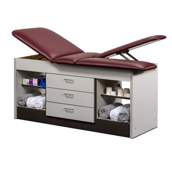 Clinton Sports Training Table - Center Drawers, Open Storage, Double Leg Lift
