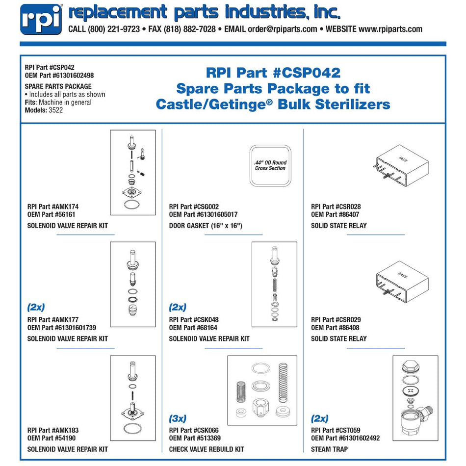 Parts, Spare Package Castle Sterilizer Part: 61301602498/CSP042