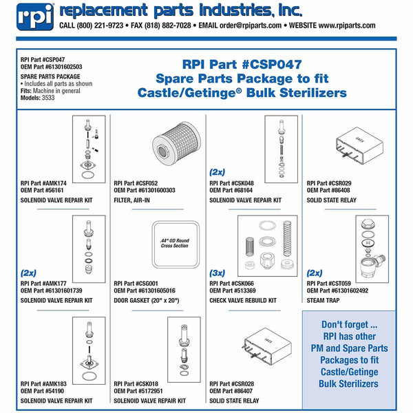 Parts, Spare Package Castle Sterilizer Part: 613016002503/CSP047
