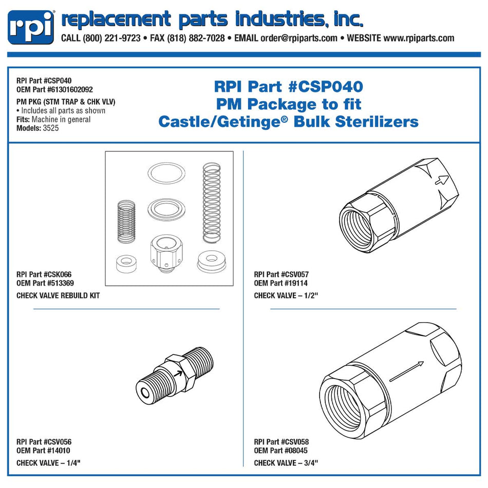 PM PKG, Steam Trap/Check Valve Castle Part:61301602092/CSP040