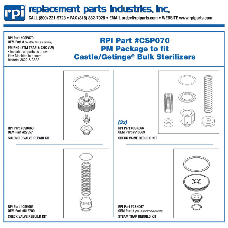 PM PKG, STM Trap/CHK VLV Getinge/Castle Bulk Sterilizer Part: CSP070