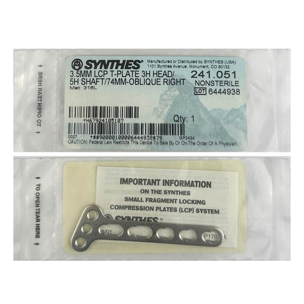 Synthes 3.5mm LCP T-Plate 3H Head/5H Shaft - 241.051
