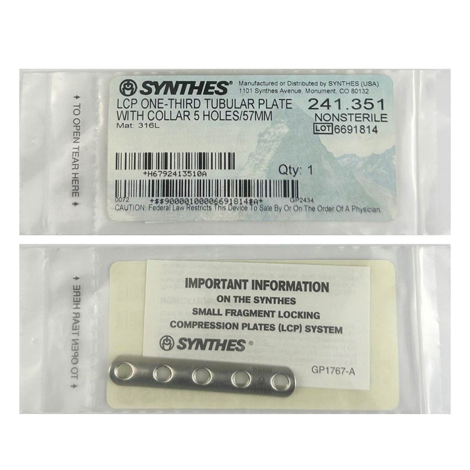 Synthes LCP One Third Tubular Plate with Collar - 241.351