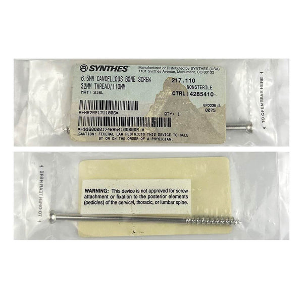 Synthes 6.5mm Cancellous Screw - 217.110