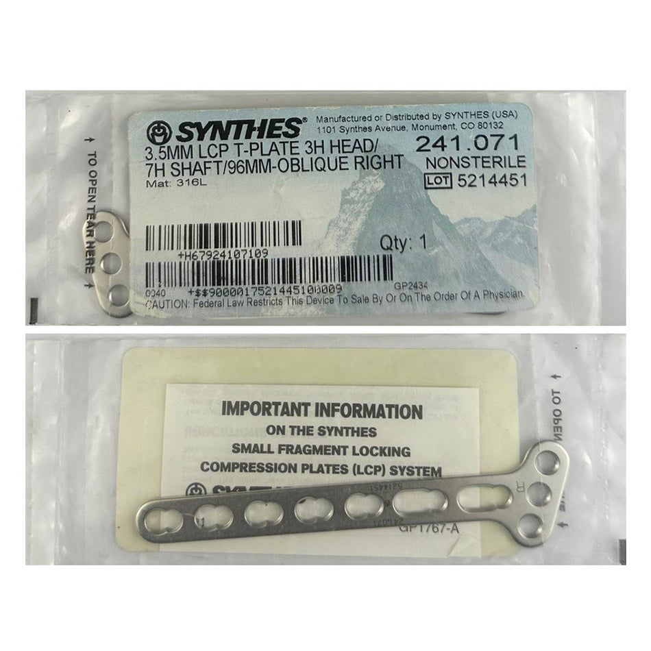 Synthes 3.5mm LCP T-Plate 3H Head/7H Shaft - 241.071